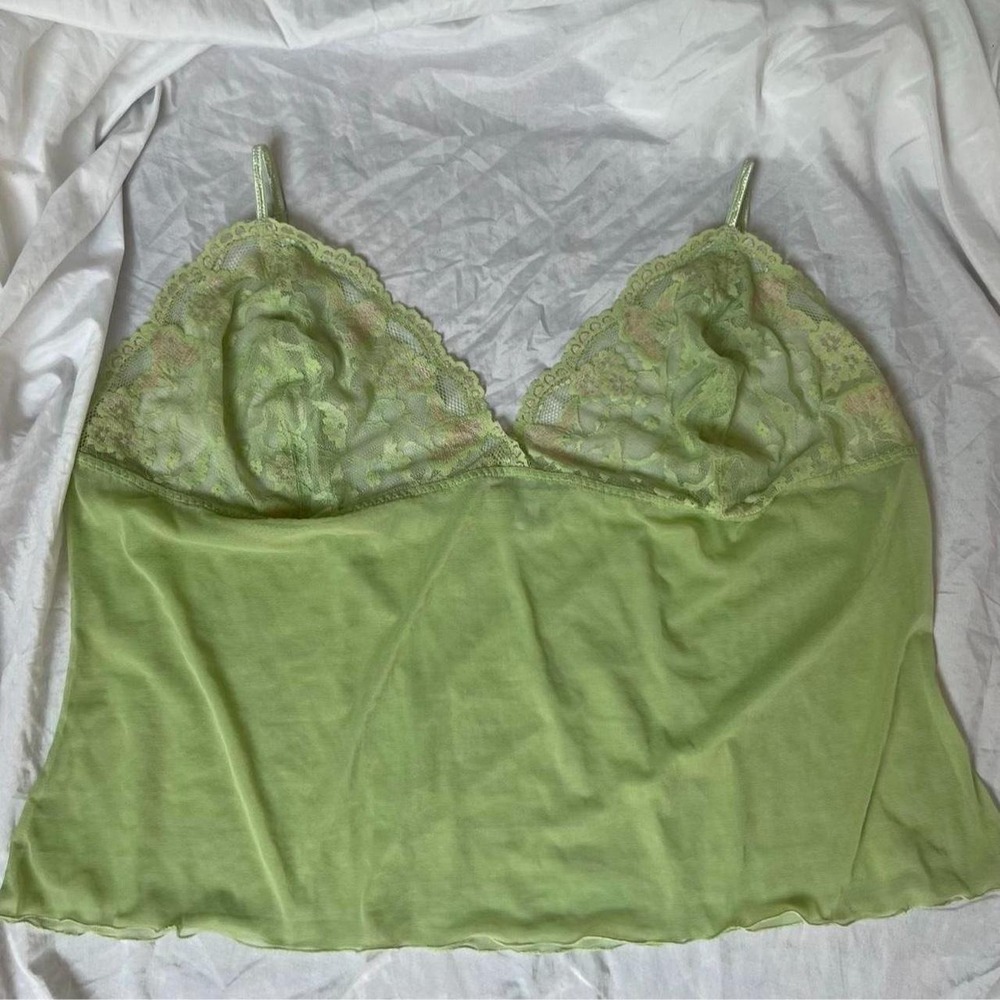 Lime Green Lace Mesh Cami Babydoll Top